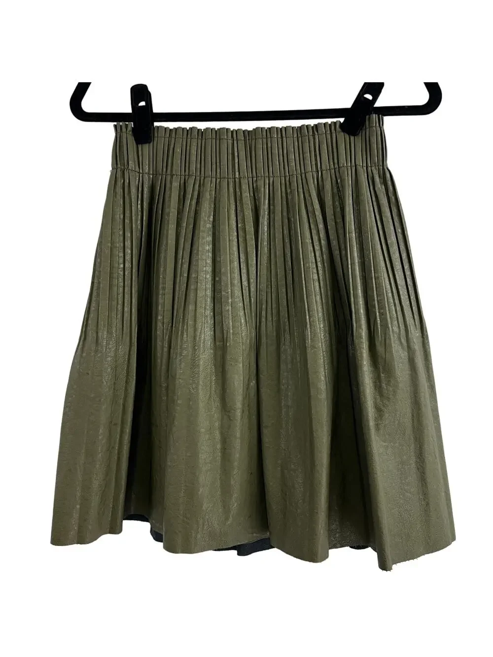Anthropologie Faux Leather Olive Green Pleated Mini Skirt Women XS Indie Preppy